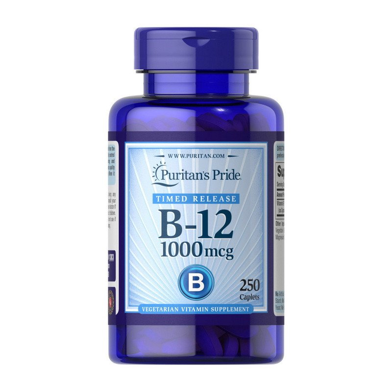 Витамин Б12 Puritan's Pride Vitamin B-12 1000 mcg Time Release (250 таб)  цианокобаламин пуританс прайд,  мл, Puritan's Pride. Витамин B. Поддержание здоровья 
