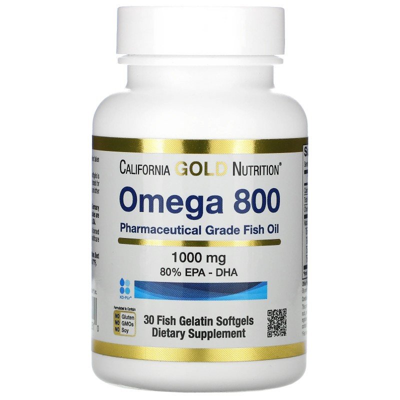 California Gold Nutrition Omega 800 Fish Oil (480 EPA/320 DHA) 30 Fish Gelatin Softgels,  мл, California Gold Nutrition. Омега 3 (Рыбий жир). Поддержание здоровья Укрепление суставов и связок Здоровье кожи Профилактика ССЗ Противовоспалительные свойства 