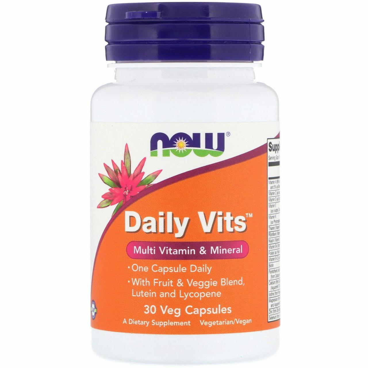 Вітамінно-мінеральний комплекс NOW Foods Daily Vits 30 VCaps,  ml, Now. Vitamins and minerals. General Health Immunity enhancement 
