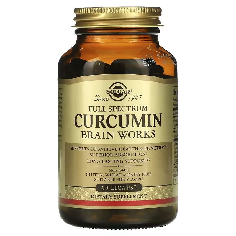 Solgar Натуральная добавка Solgar Full Spectrum Curcumin Brain Works, 90 капсул, , 