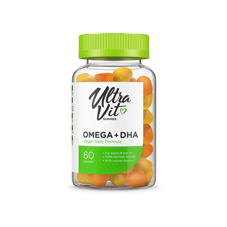 Жирные кислоты VPLab UltraVit Omega + DHA, 60 жевательных таблеток,  мл, VPLab. Жирные кислоты (Omega). Поддержание здоровья 