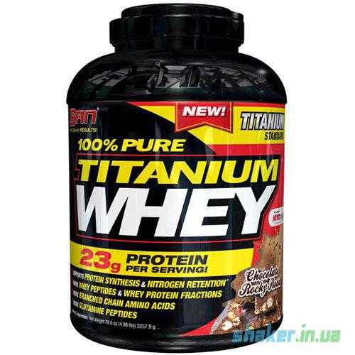 Сывороточный протеин изолят SAN 100% Pure Titanium Whey (2,24 кг)  сан титаниум вей chocolate rocky road,  мл, San. Сывороточный изолят. Сухая мышечная масса Снижение веса Восстановление Антикатаболические свойства 