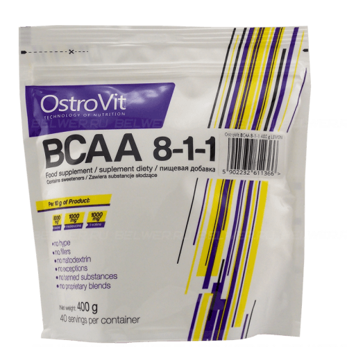 BCAA 8-1-1, 400 г, OstroVit. BCAA. Снижение веса Восстановление Антикатаболические свойства Сухая мышечная масса 