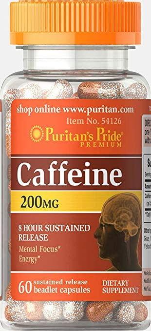 Puritan's Pride Caffeine 200 mg 8-Hour Sustained Release 60 Caps,  ml, Puritan's Pride. Post Workout. recovery 