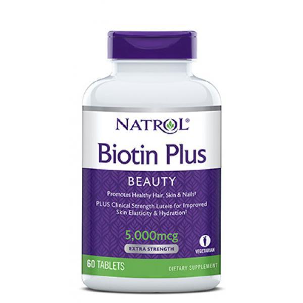 Биотин Natrol Biotin Plus 5,000 mcg (60 таб) витамин б7 натрол,  мл, Natrol. Витамин B. Поддержание здоровья 