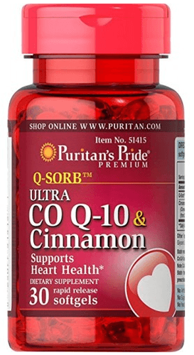 Q-SORB Co Q-10 & Cinnamon, 30 pcs, Puritan's Pride. Coenzym Q10. General Health Antioxidant properties CVD Prevention Exercise tolerance 