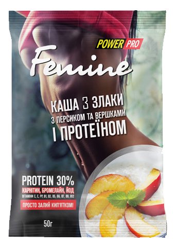 Заменитель питания Power Pro Каша Femine злаки с протеином 30%, 50 грамм Персик,  ml, Power Pro. Sustitución de comidas. 
