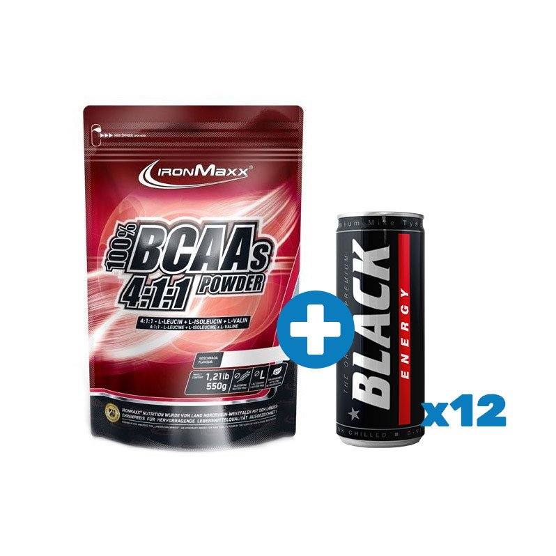 BCAA IronMaxx BCAA 4:1:1 550 грамм  + Black Energy Classic 12*250 мл, SALE,  ml, IronMaster. BCAA. Weight Loss recovery Anti-catabolic properties Lean muscle mass 