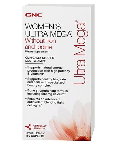 Women's Ultra Mega Without Iron and Iodine, 180 шт, GNC. Витаминно-минеральный комплекс. Поддержание здоровья Укрепление иммунитета 