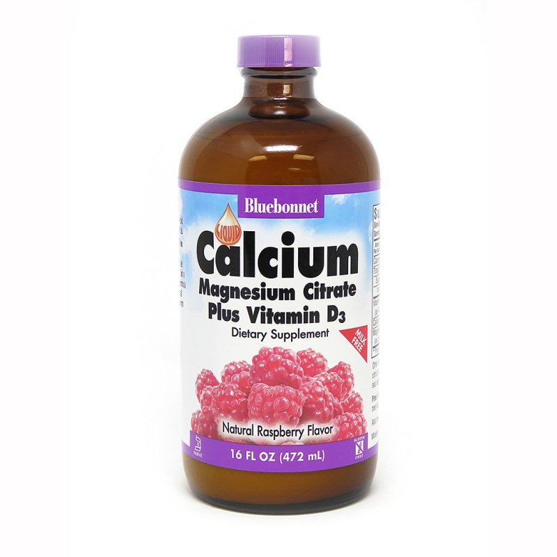 Витамины и минералы Bluebonnet Calcium Magnesium Citrate plus Vitamin D3, 472 мл Малина,  ml, Bluebonnet Nutrition. Vitamins and minerals. General Health Immunity enhancement 
