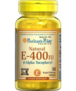 Natural E-400 IU, 50 шт, Puritan's Pride. Витамин E. Поддержание здоровья Антиоксидантные свойства 