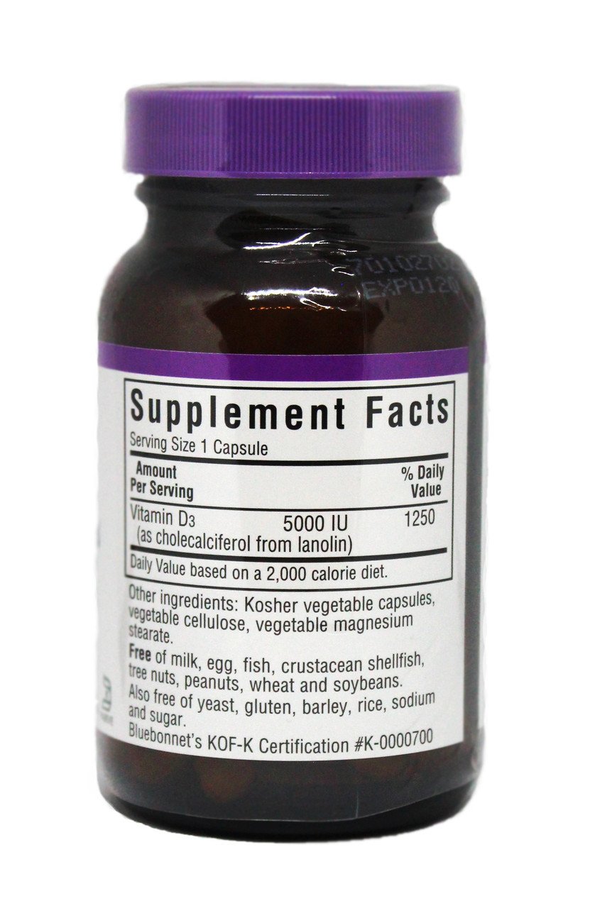 Витамин D3 5000IU, Bluebonnet Nutrition, 60 гелевых капсул,  ml, Bluebonnet Nutrition. Vitamin D