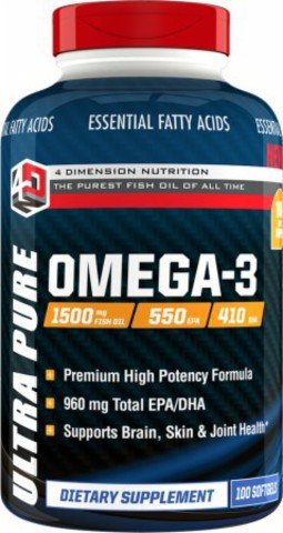 Ultra Pure Omega 3, 100 шт, 4 Dimension. Омега 3 (Рыбий жир). Поддержание здоровья Укрепление суставов и связок Здоровье кожи Профилактика ССЗ Противовоспалительные свойства 
