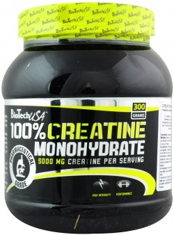 100% Creatine Monohydrate, 300 г, BioTech. Креатин моногидрат. Набор массы Энергия и выносливость Увеличение силы 