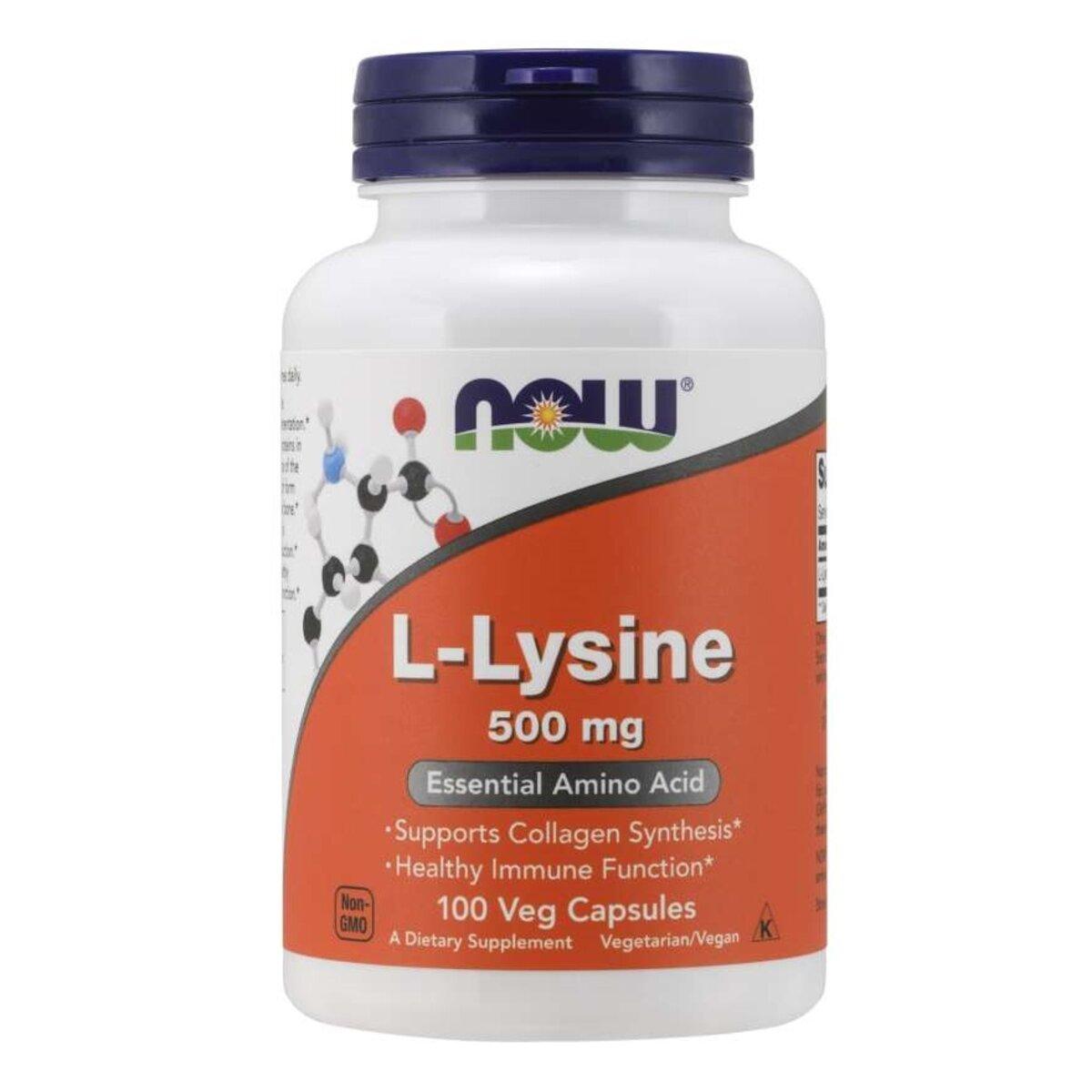 L-Лизин, L-Lysin, Now Foods, 500 мг, 100 вегетарианских капсул,  мл, Now. Лизин. 