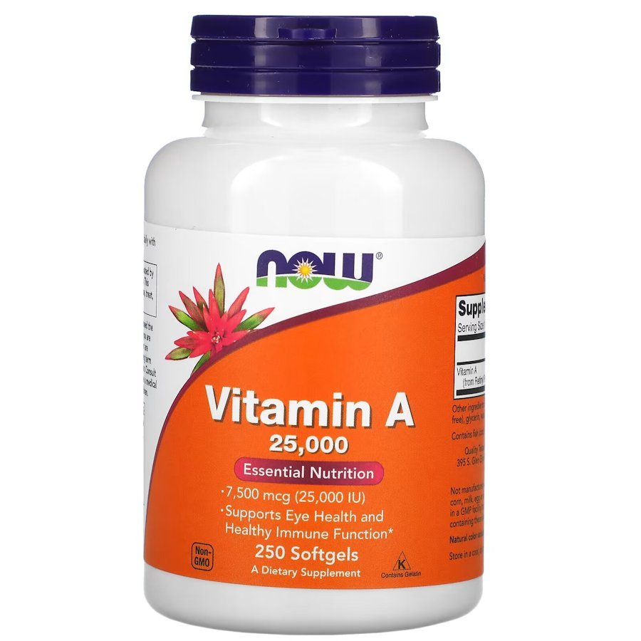 Витамины и минералы NOW Vitamin A 25000 IU, 250 капсул,  мл, Now. Витамины и минералы. Поддержание здоровья Укрепление иммунитета 