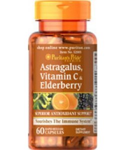 Astragalus, Vitamin C & Elderberry, 60 pcs, Puritan's Pride. Vitamin C. General Health Immunity enhancement 