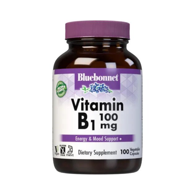 Витамины и минералы Bluebonnet Vitamin B1 100 mg, 100 вегакапсул,  ml, Bluebonnet Nutrition. Vitaminas y minerales. General Health Immunity enhancement 