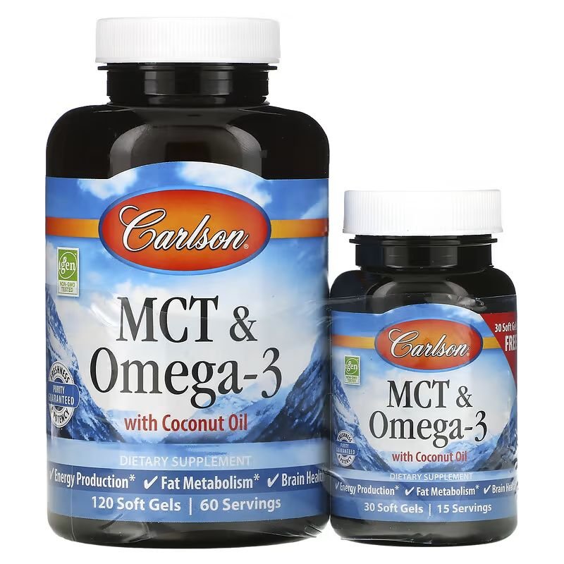 Carlson Labs Жирные кислоты Carlson Labs MCT &amp; Omega-3, 120 + 30 капсул, , 