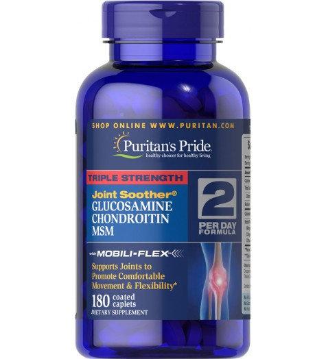 Triple Strength Glucosamine, Chondroitin & MSM Joint Soother®180 Caplets,  мл, Puritan's Pride. Хондропротекторы