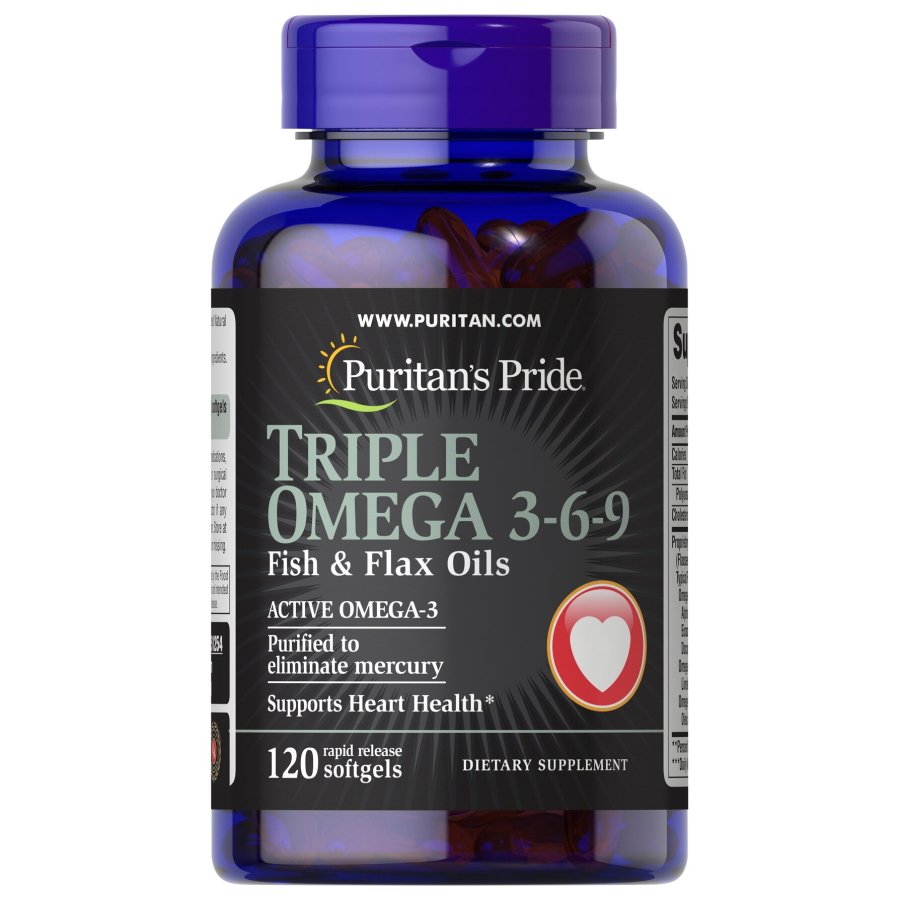 Жирные кислоты Puritan's Pride Triple Omega 3-6-9 Fish, Flax Oils, 120 капсул,  ml, Puritan's Pride. Fats. General Health 