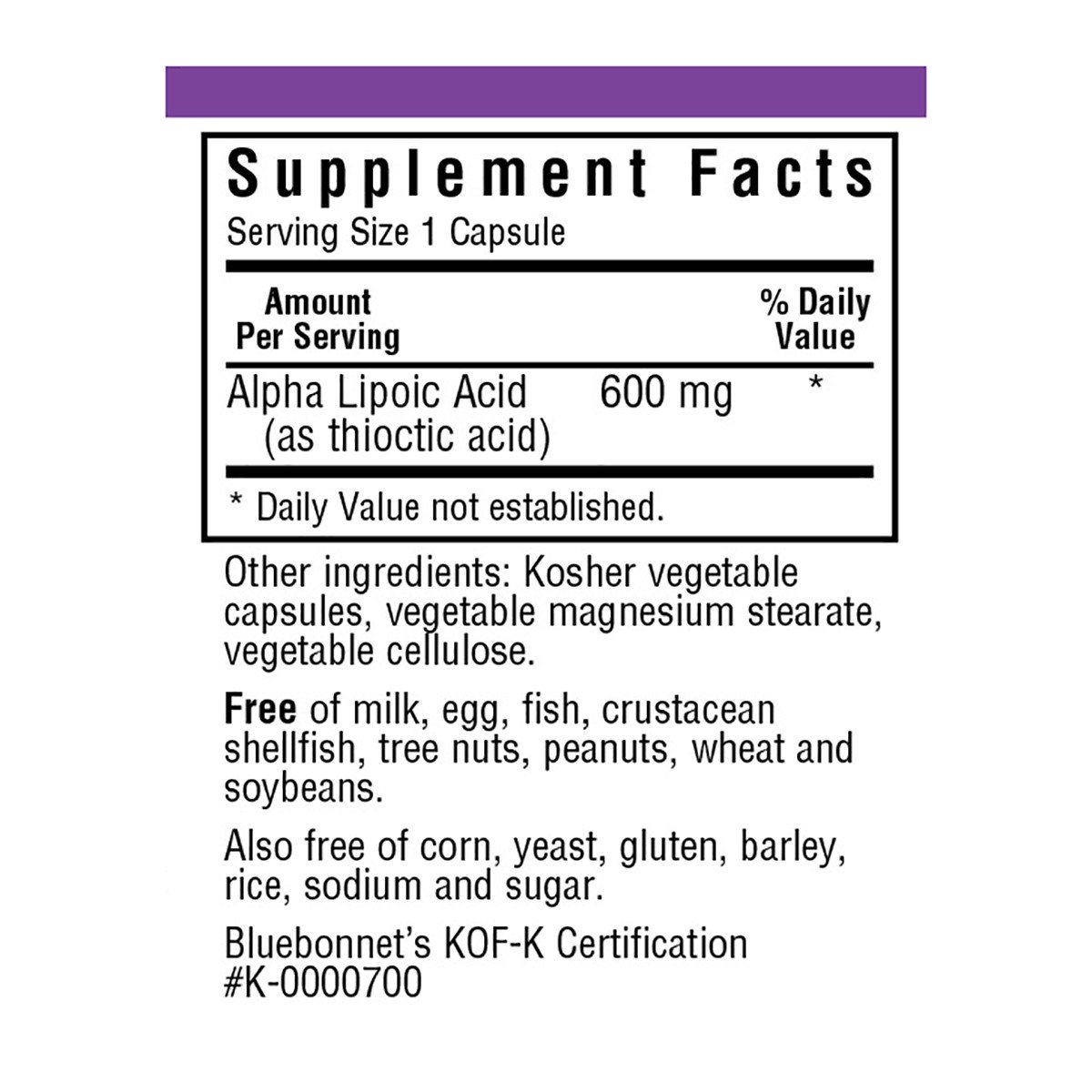 Альфа Липоевая Кислота 600 мг, Bluebonnet Nutrition, 30 растительных капсул,  мл, Bluebonnet Nutrition. Альфа-липоевая кислота