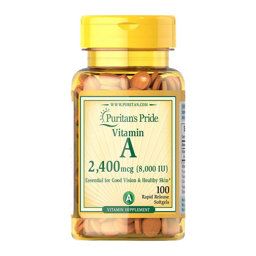 Puritan's Pride Витамин А Puritan's Pride Vitamin A 2400 mcg (100 капсул) пуританс прайд, , 
