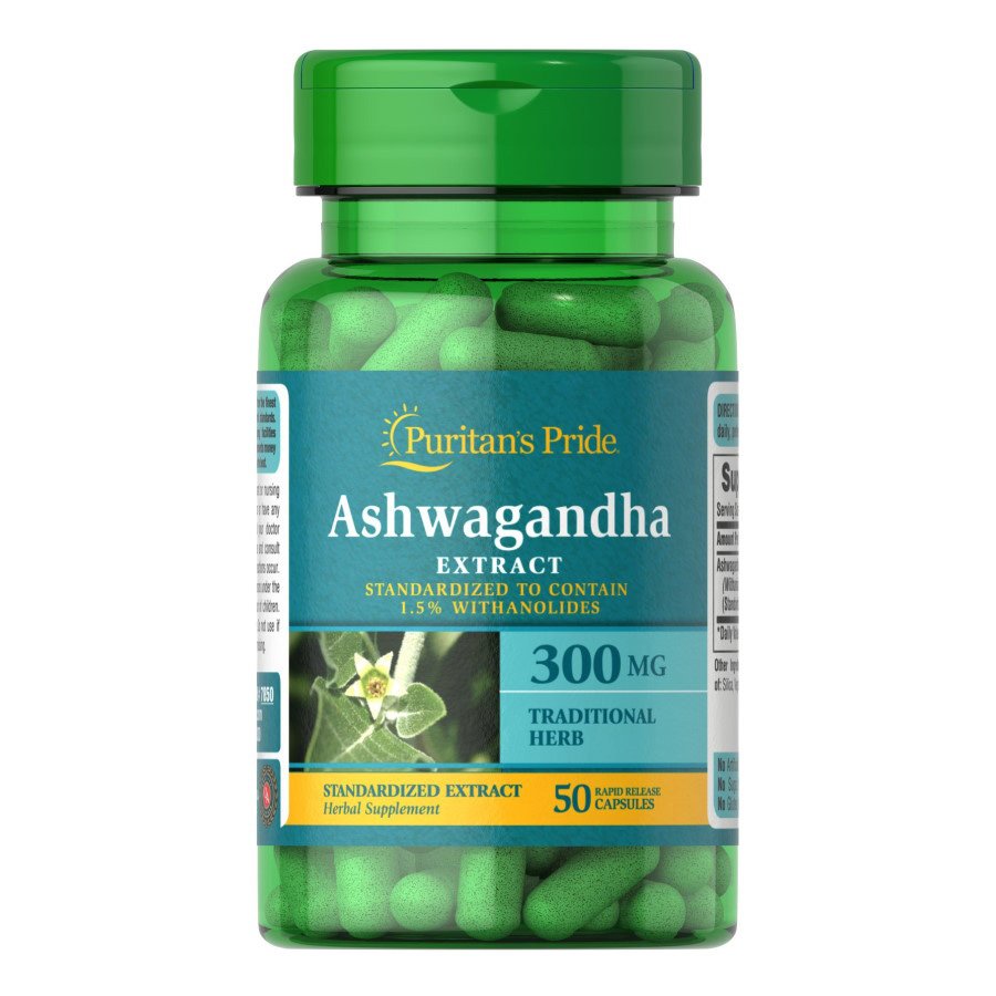 Натуральная добавка Puritan's Pride Ashwagandha Standardized Extract 300 mg, 50 капсул,  ml, Puritan's Pride. Natural Products. General Health 