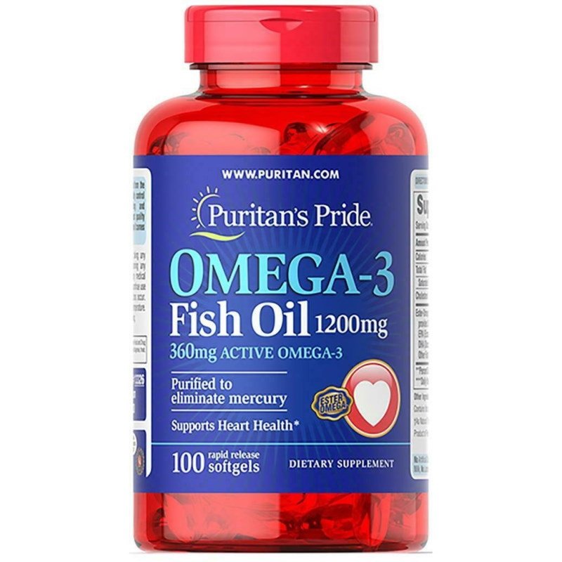Жирные кислоты Puritan's Pride Omega 3 Fish Oil 1200 mg, 100 капсул,  ml, Puritan's Pride. Fats. General Health 
