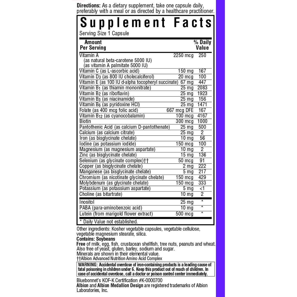 Мультивитамины с железом, MultiONE, Bluebonnet Nutrition, 30 гелевых капсул,  мл, Bluebonnet Nutrition. Витаминно-минеральный комплекс