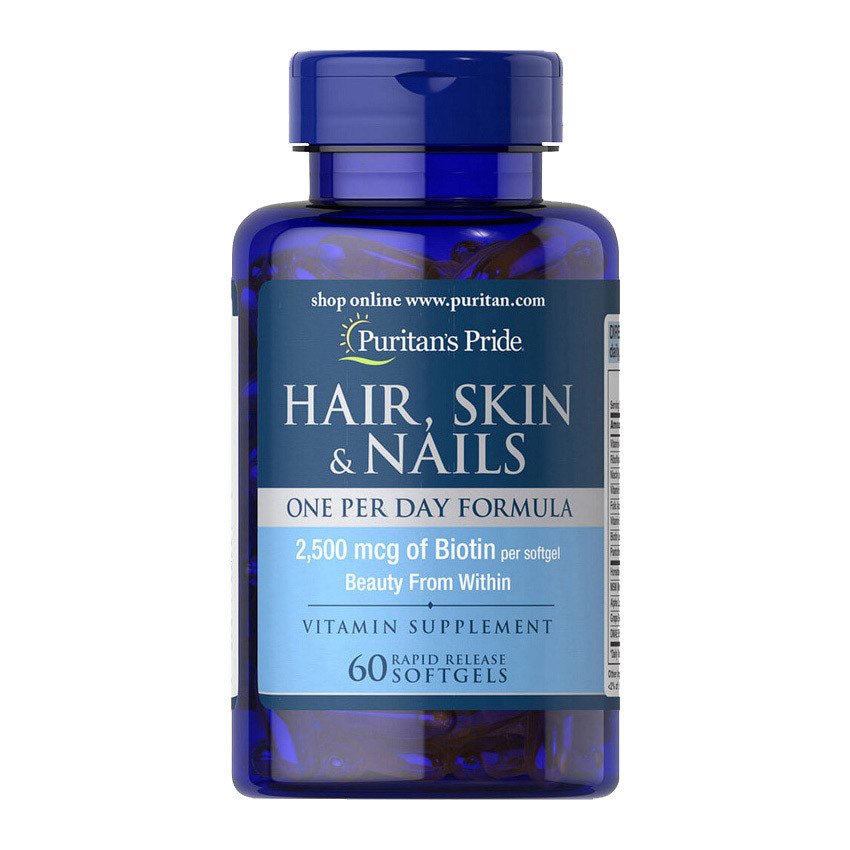 Витамины для волос, кожи и ногтей Puritan's Pride Hair, Skin & Nails One Per Day Formula (60 капс) пуританс прайд,  мл, Puritan's Pride. Витамины и минералы