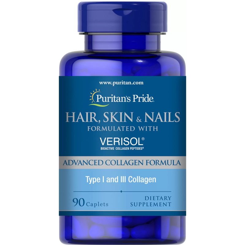 Витамины и минералы Puritan's Pride Hair Skin and Nails with Verisol, 90 каплет,  ml, Puritan's Pride. Vitamins and minerals. General Health Immunity enhancement 
