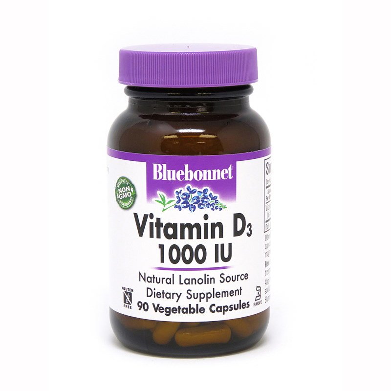 Витамины и минералы Bluebonnet Vitamin D3 1000 IU, 90 вегакапсул,  мл, Bluebonnet Nutrition. Витамин D. 