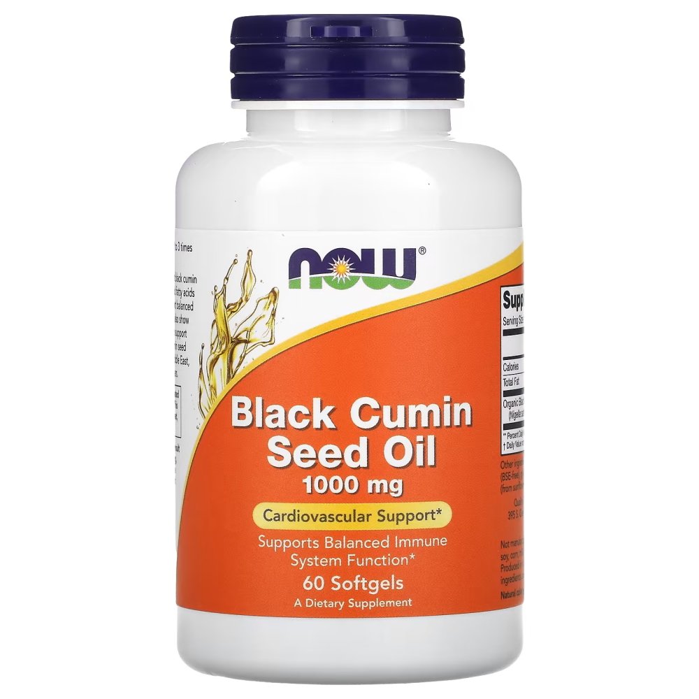 Натуральная добавка NOW Black Cumin Seed Oil 1000 mg, 60 капсул,  мл, Now. Hатуральные продукты. Поддержание здоровья 
