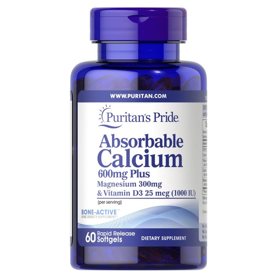 Puritan's Pride Витамины и минералы Puritan's Pride Absorbable Calcium 600 mg plus Magnesium 300 mg Vitamin D 1000 UI , 60 капсул, , 