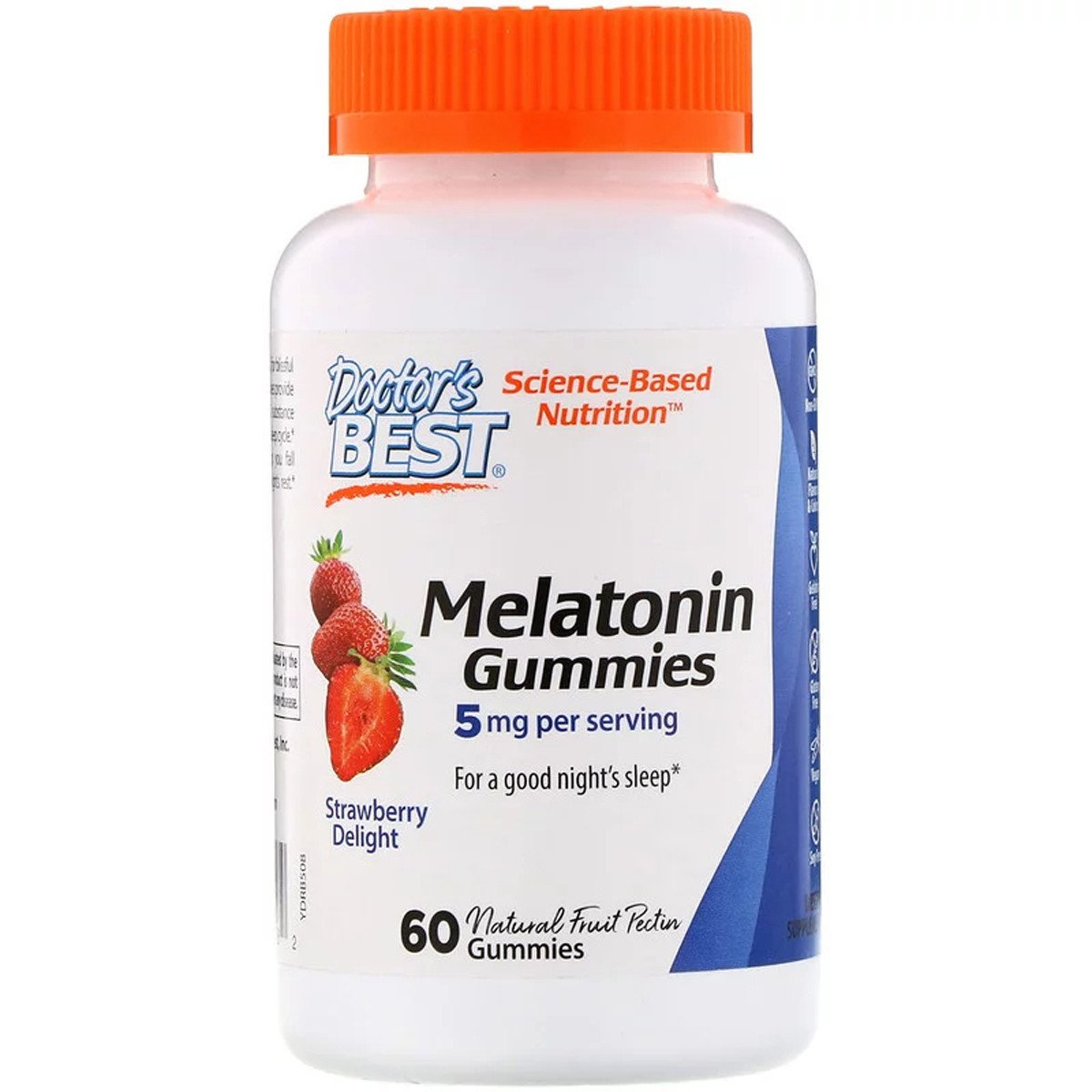 Doctor's BEST Мелатонин со Вкусом Клубники, Melatonin Gummies, Doctor's Best, 5 мг, 60 желейных конфет, , 60 