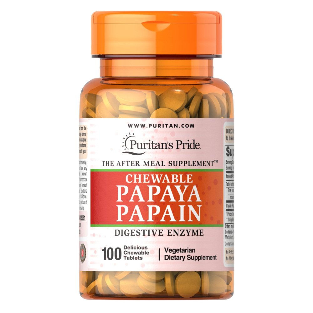 Puritan's Pride Натуральная добавка Puritan's Pride Papaya Papain, 100 жевательных таблеток, , 