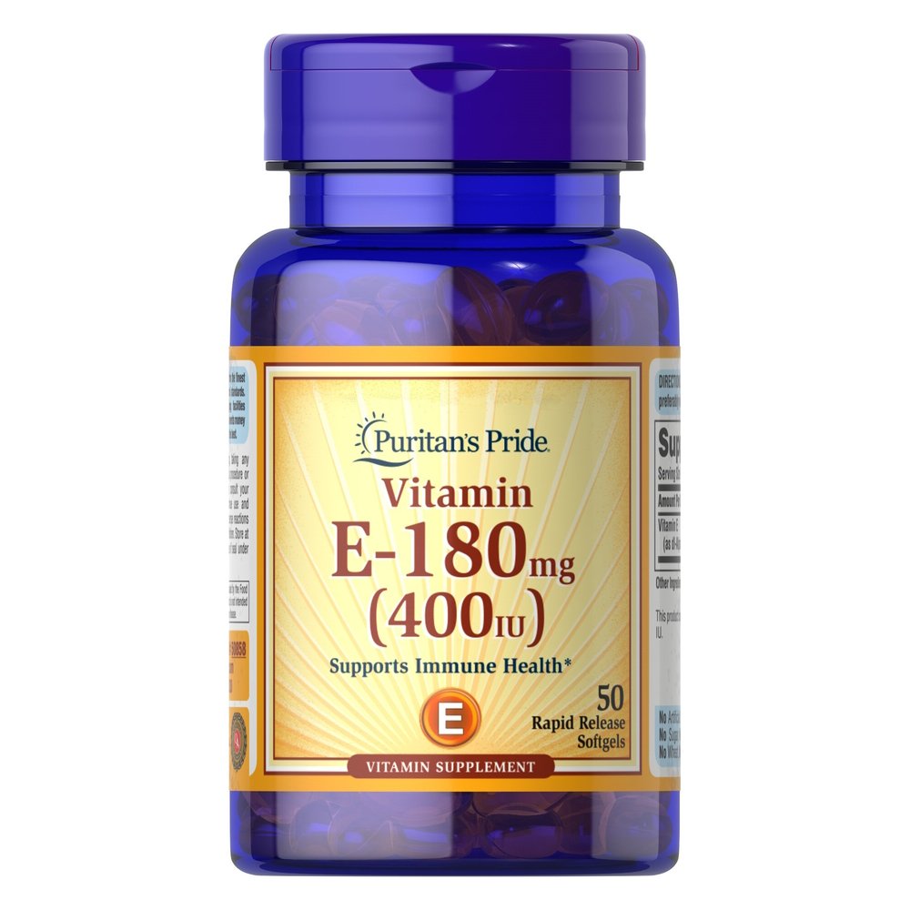 Витамины и минералы Puritan's Pride Vitamin  E 400 IU (180 mg), 50 капсул,  ml, Puritan's Pride. Vitaminas y minerales. General Health Immunity enhancement 