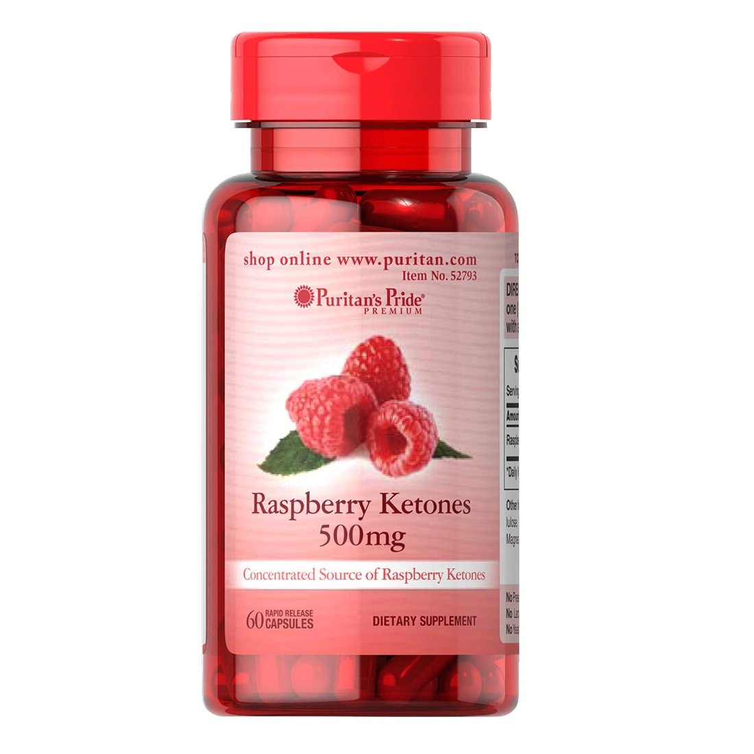 Puritan's Pride Натуральная добавка Puritan's Pride Raspberry Ketones 500 mg, 60 капсул, , 