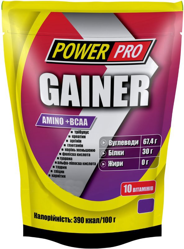 Гейнер Power Pro Gainer, 1 кг Банан,  ml, Power Pro. Ganadores. Mass Gain Energy & Endurance recuperación 