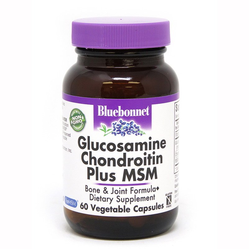 Для суставов и связок Bluebonnet Glucosamine Chondroitin plus MSM, 60 вегакапсул,  мл, Bluebonnet Nutrition. Хондропротекторы. Поддержание здоровья Укрепление суставов и связок 