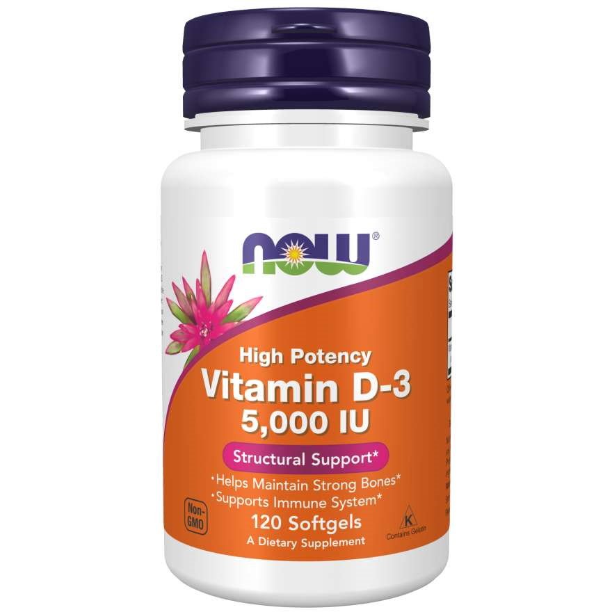 Витамины и минералы NOW Vitamin D3 5000 IU, 120 капсул,  ml, Now. Vitamins and minerals. General Health Immunity enhancement 