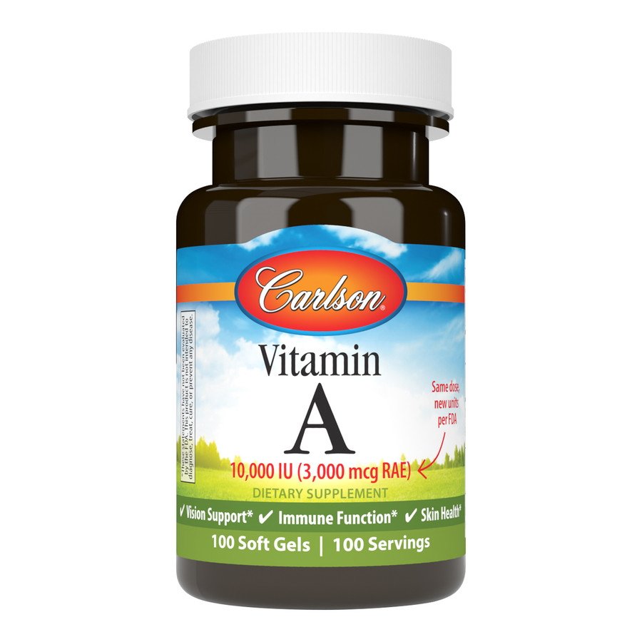Витамины и минералы Carlson Labs Vitamin A 10000 IU, 100 капсул,  ml, Carlson Labs. Vitamins and minerals. General Health Immunity enhancement 