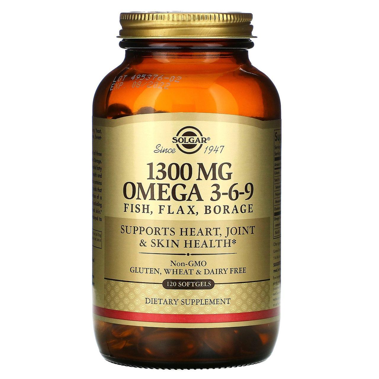 Жирные кислоты Solgar Omega 3-6-9 1300 mg 120 softgels,  ml, Solgar. Omega 3 (Fish Oil). General Health Ligament and Joint strengthening Skin health CVD Prevention Anti-inflammatory properties 