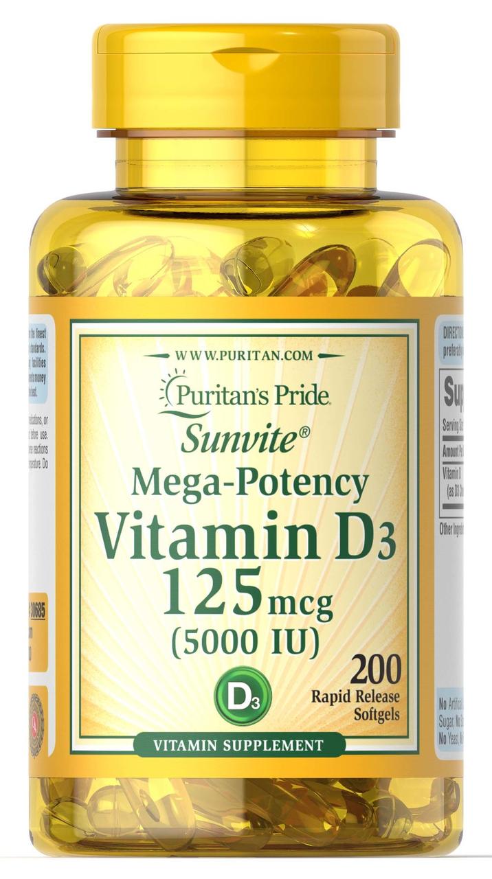 Витамин Д3 Puritan's Pride Vitamin D3 250mcg 10000 IU Mega-Potency (200 капс) пуритан прайд,  мл, Puritan's Pride. Витамин D. 