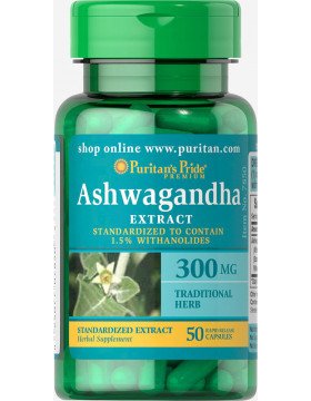 Puritan's Pride Ashwagandha Standardized Extract 300 mg 50 капсул,  мл, Puritan's Pride. Спец препараты. 