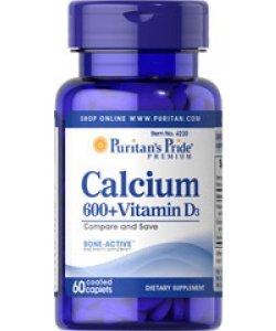 Calcium 600 + Vitamin D3, 60 pcs, Puritan's Pride. Vitamin Mineral Complex. General Health Immunity enhancement 