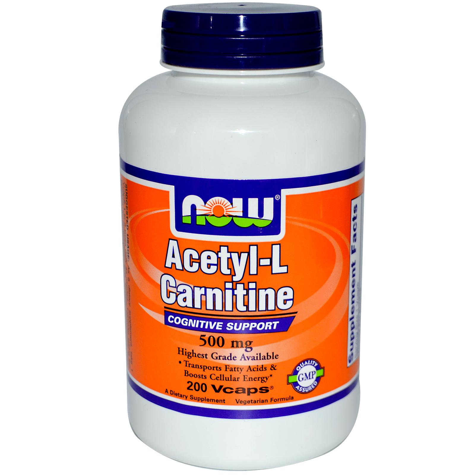 Acetyl-L-Carnitine 500 mg, 200 шт, Now. L-карнитин. Снижение веса Поддержание здоровья Детоксикация Стрессоустойчивость Снижение холестерина Антиоксидантные свойства 