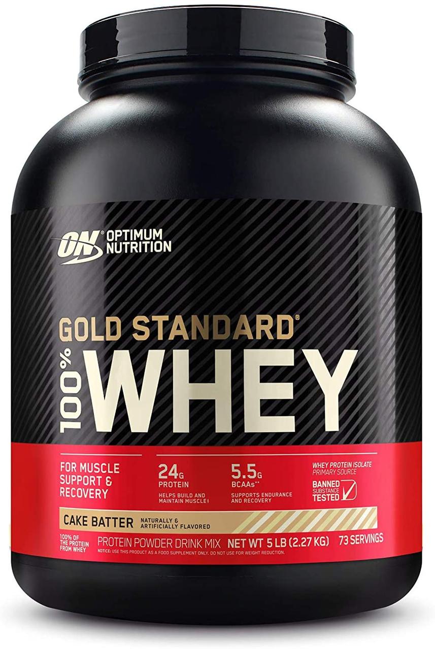 Сывороточный протеин изолят Optimum Nutrition 100% Whey Gold Standard (2.3 кг) оптимум вей голд стандарт cake batter,  мл, Optimum Nutrition. Сывороточный изолят. Сухая мышечная масса Снижение веса Восстановление Антикатаболические свойства 
