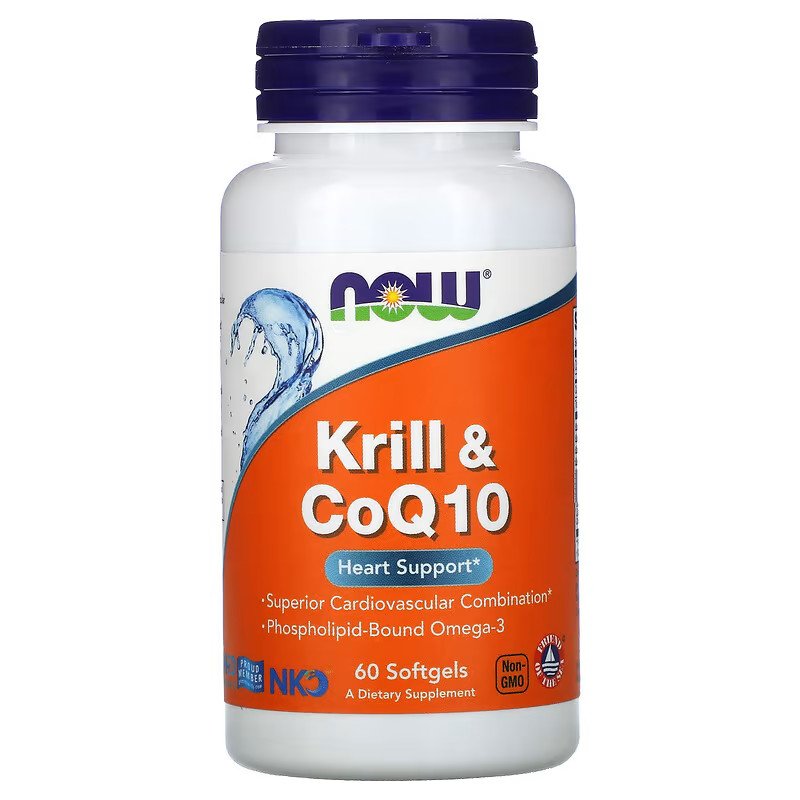 Now Натуральная добавка NOW Krill &amp; CoQ10, 60 капсул, , 